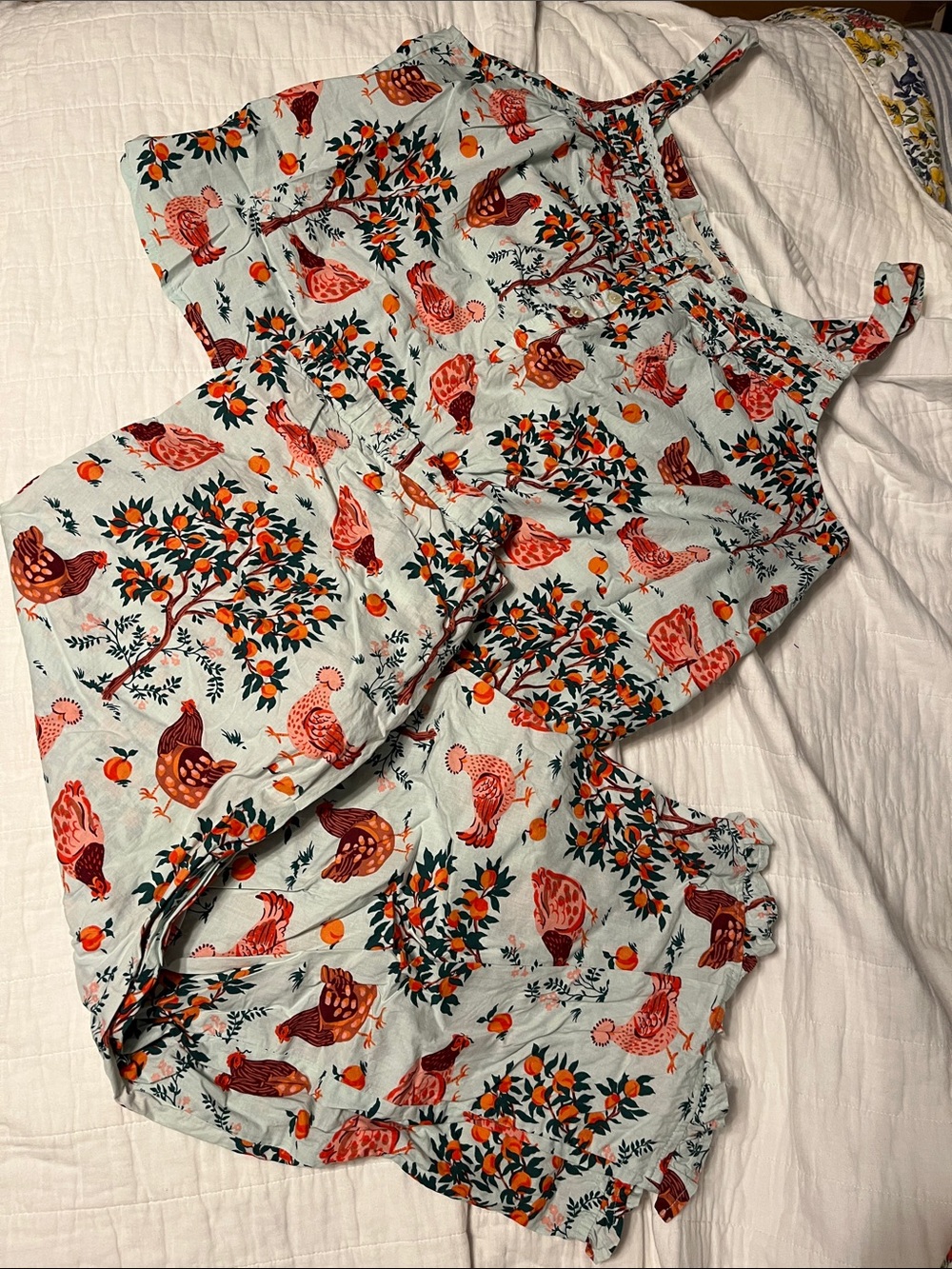 Printfresh Light Blue Hen & Orange Tree Smocked Pajama Set - Picture 1 of 10
